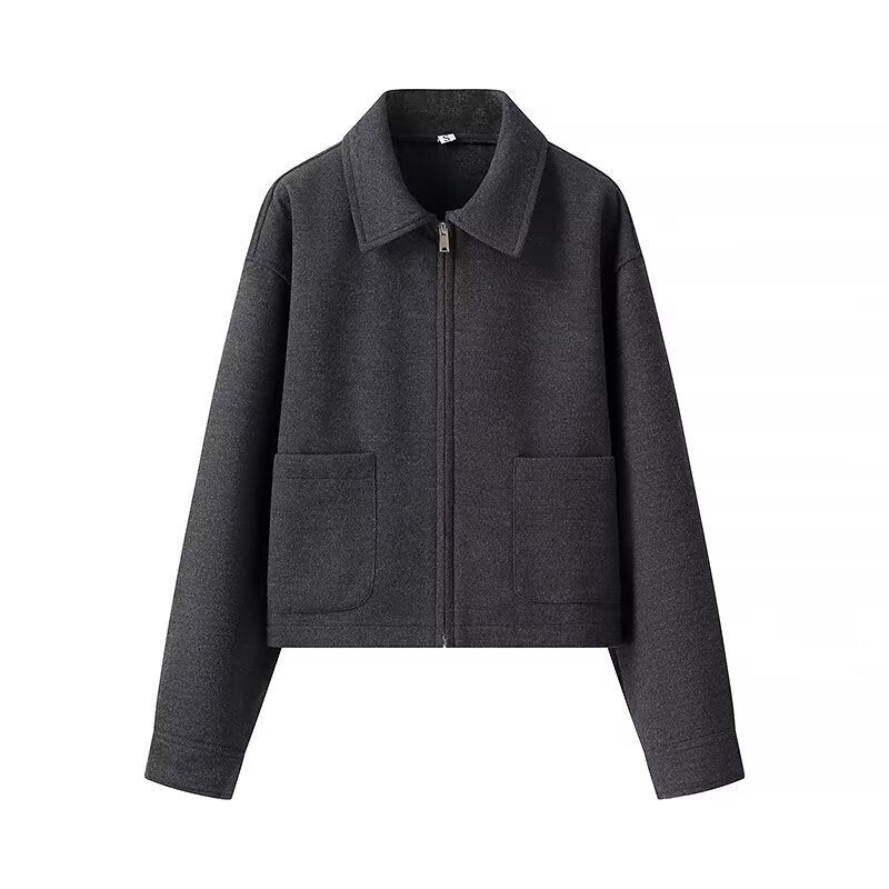 Women's casual cropped jacket with practical pockets and modern zipper NOVAE