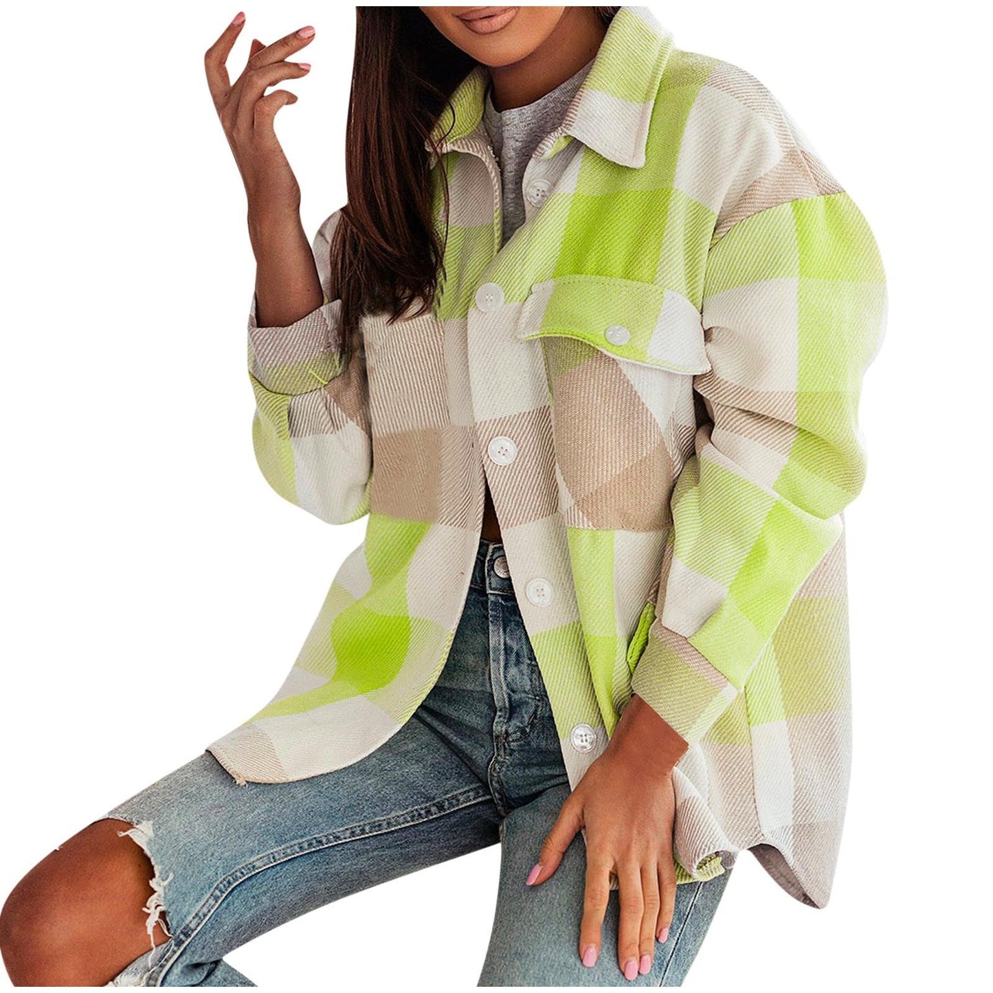 Women's Checked Overshirt Jacket with Chest Pockets NOVAE