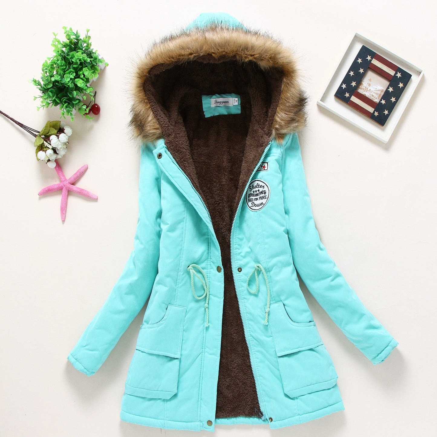 Women's quilted parka jacket with hood and faux fur lining NOVAE