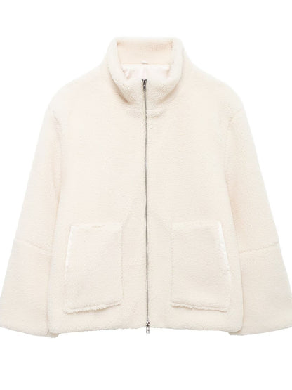 Women's cozy fleece jacket with high collar and practical pockets NOVAE