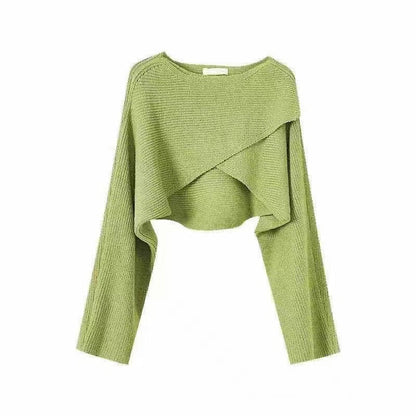 Women's casual cropped sweater with asymmetrical cut and textured surface NOVAE