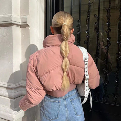 Women's cropped down jacket with high collar and elasticated waistband NOVAE