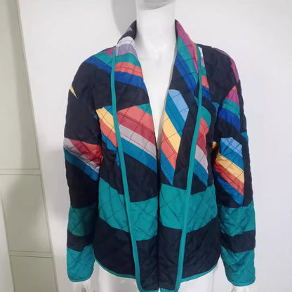 Women's quilted jacket with colorful geometric pattern NOVAE
