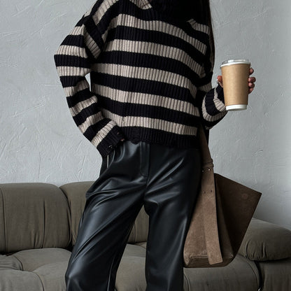 Women's fashionable oversized sweater with striped pattern NOVAE