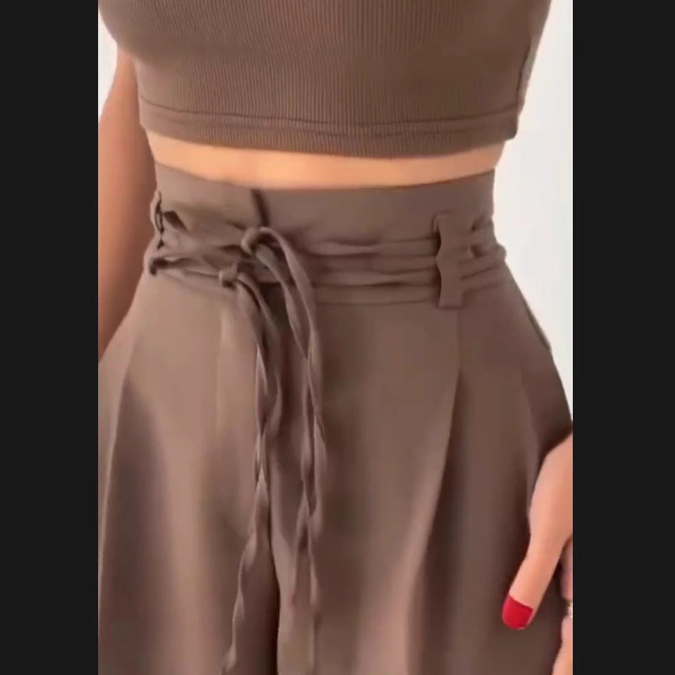 Women's wide-leg high-waisted trousers with sophisticated draping NOVAE