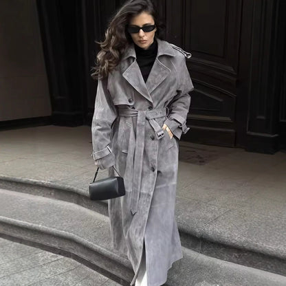 Women's stylish midi trench coat jacket with tie belt and practical pockets NOVAE