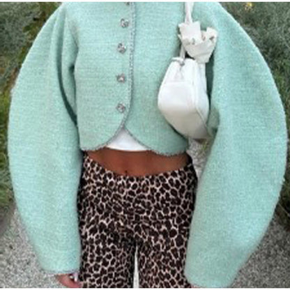 Women's cropped jacket with voluminous sleeves and decorative buttons NOVAE