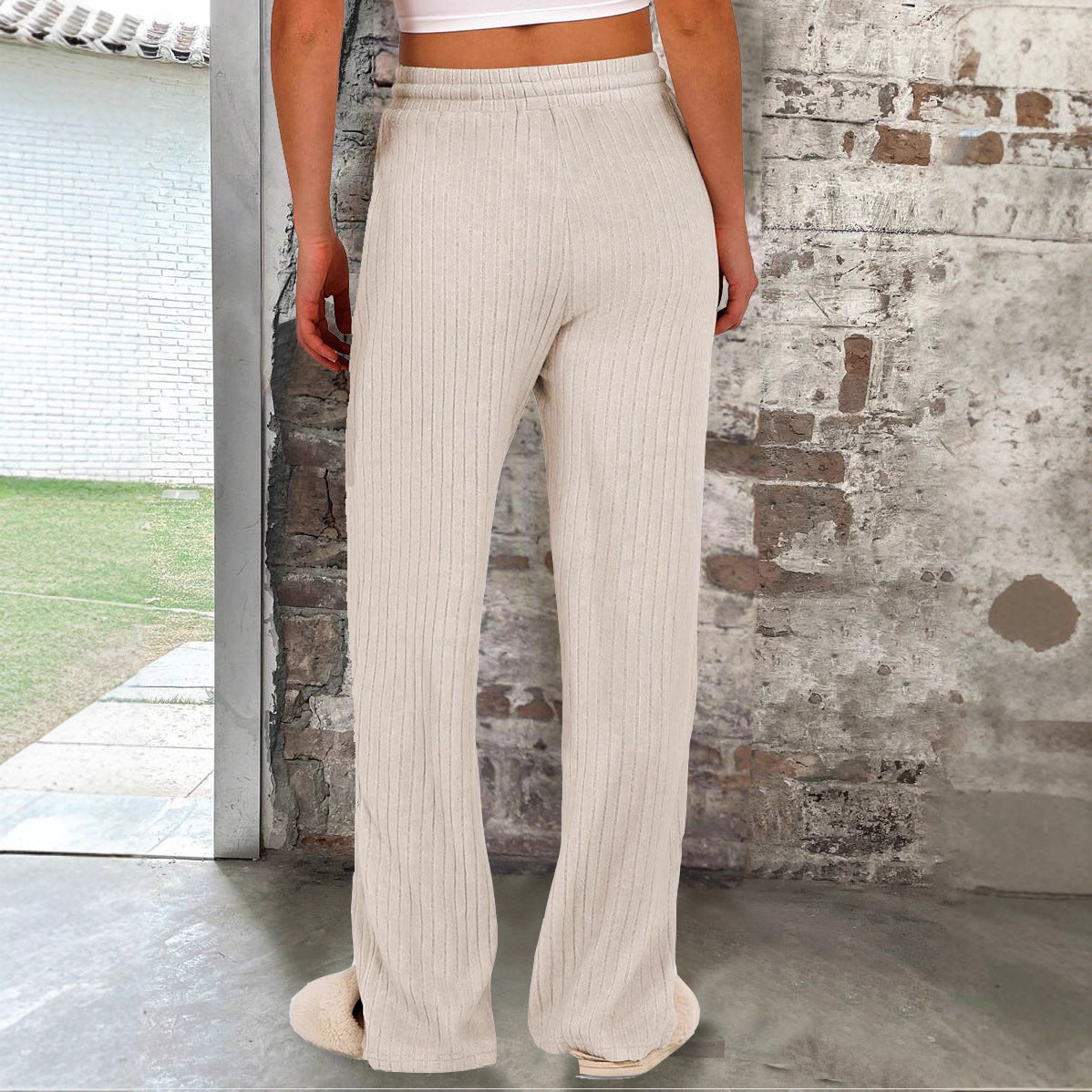 Women's wide-leg ribbed knit trousers with elasticated waistband NOVAE