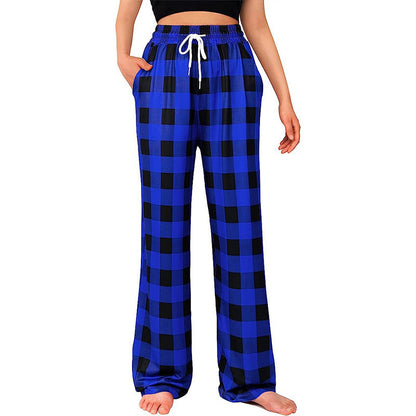 Women's Comfortable Checkered Trousers with Elastic Waistband and Side Pockets NOVAE
