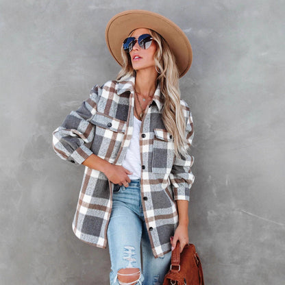 Women's checked overshirt jacket with a relaxed fit and pockets NOVAE