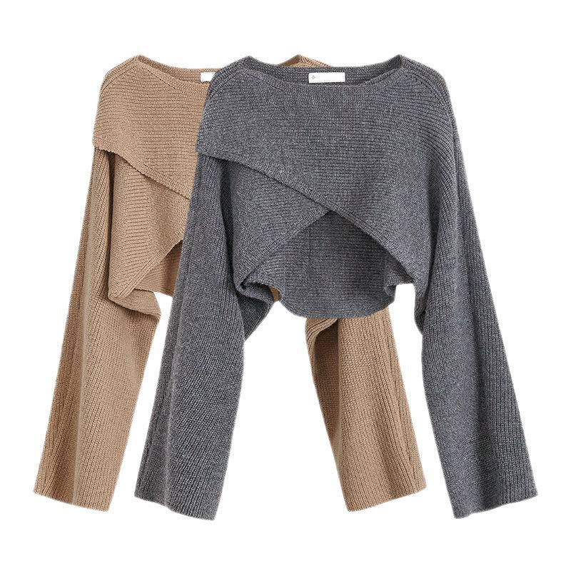 Women's casual cropped sweater with asymmetrical cut and textured surface NOVAE