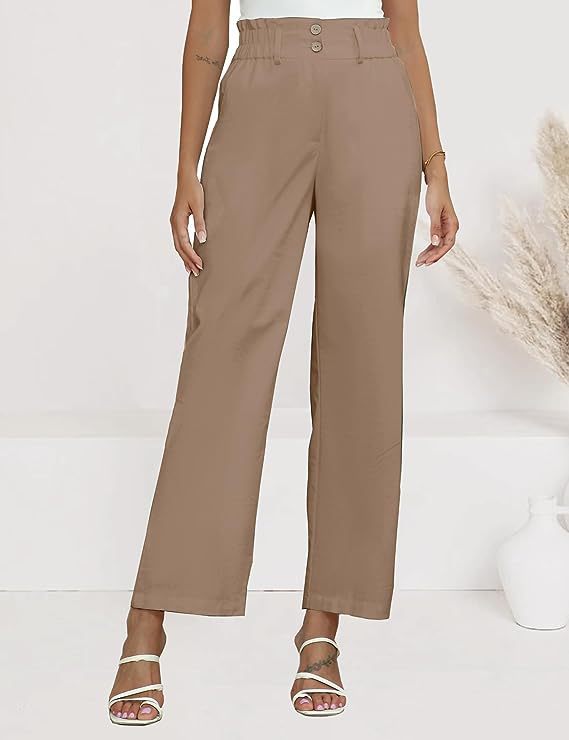 Women's wide-leg palazzo trousers with elasticated waistband and practical button details NOVAE