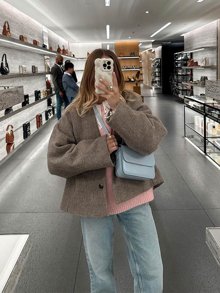 Women's designer wool jacket in an oversized style with practical pockets NOVAE