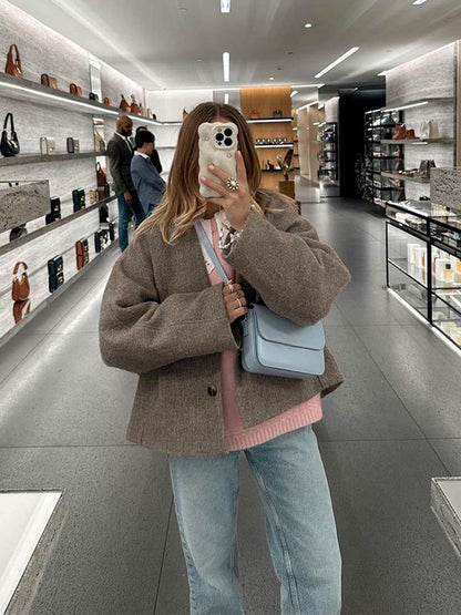 Women's designer wool jacket in an oversized style with practical pockets NOVAE