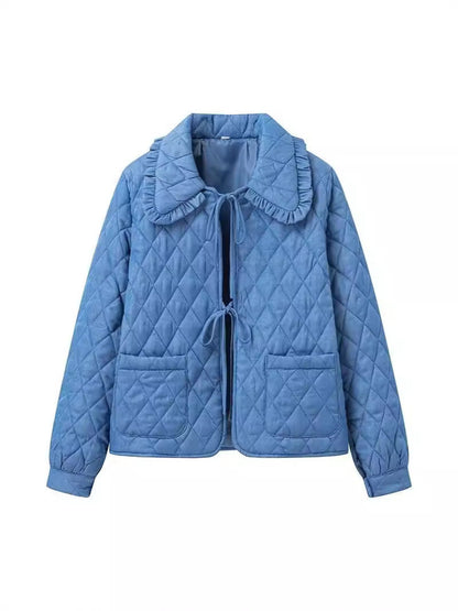 Women's quilted jacket with large collar and practical pockets NOVAE