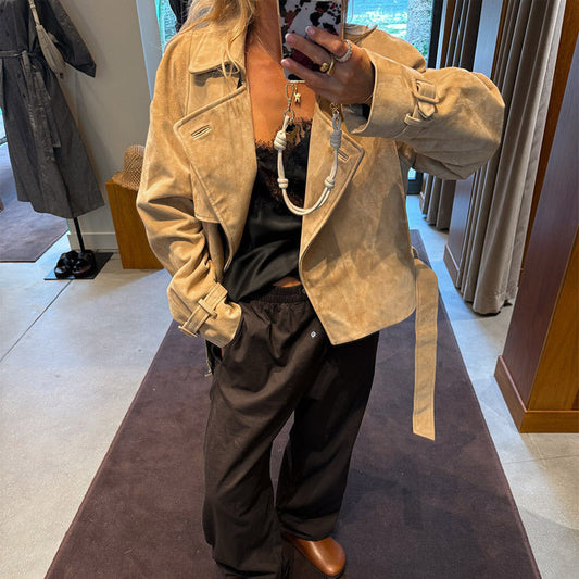 Women's elegant transitional jacket with belt detail NOVAE