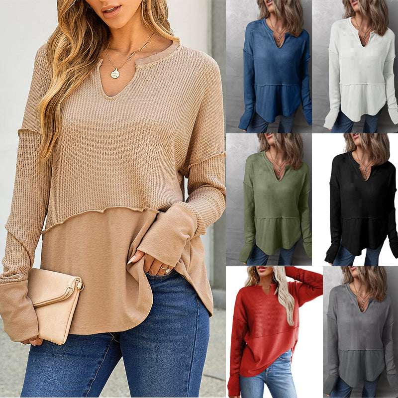 Women's casual knit sweater with V-neck and texture NOVAE