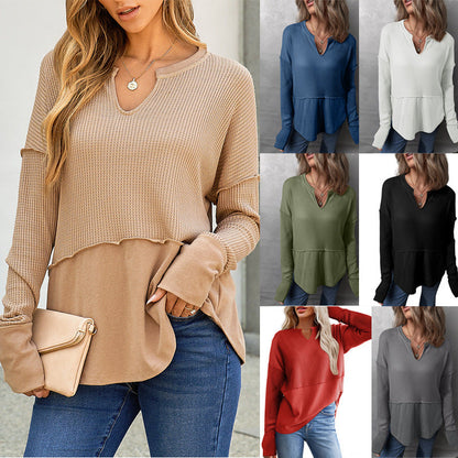 Women's casual knit sweater with V-neck and texture NOVAE