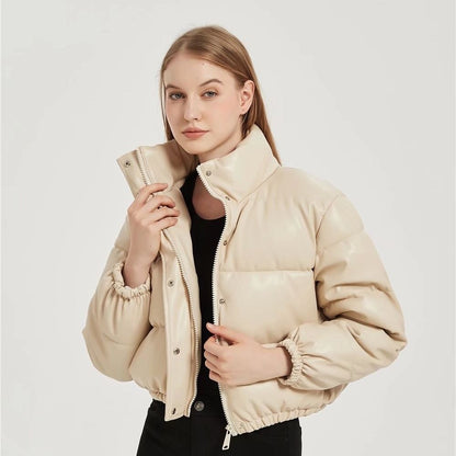 Women's short quilted jacket with high collar and elasticated cuffs NOVAE