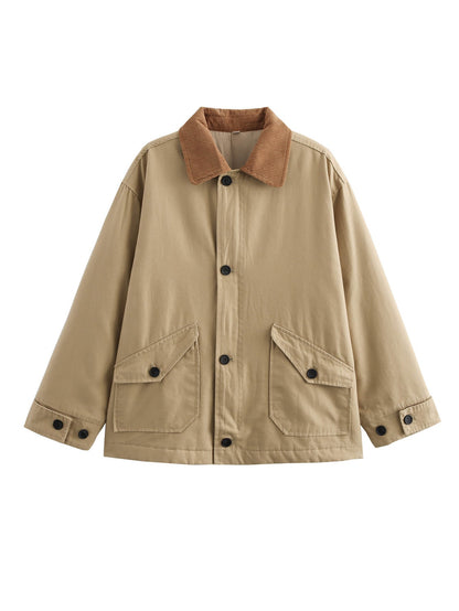 Women's casual transitional jacket with corduroy-style collar and practical pockets NOVAE