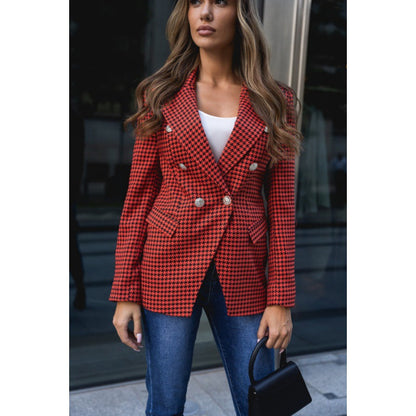 Women's chic checked blazer jacket with double-breasted button closure and tailored silhouette NOVAE