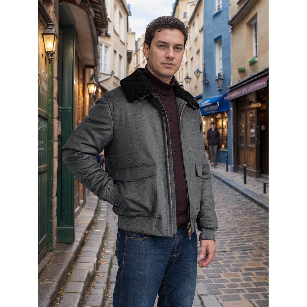 Men's bomber jacket with fleece collar and practical pockets NOVAE