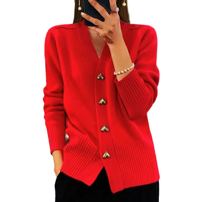 Women's cozy cardigan with heart buttons and V-neck NOVAE