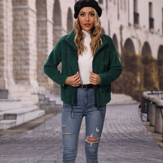 Women's fleece jacket with high collar and practical zip pockets NOVAE