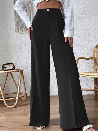 Women's high-waisted palazzo trousers with a narrow waistband and subtle button detail NOVAE