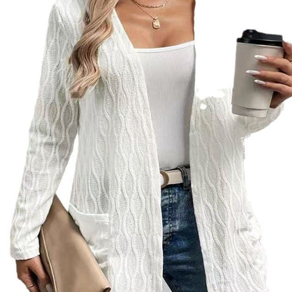 Women's cardigan with sophisticated wave pattern and practical pockets NOVAE