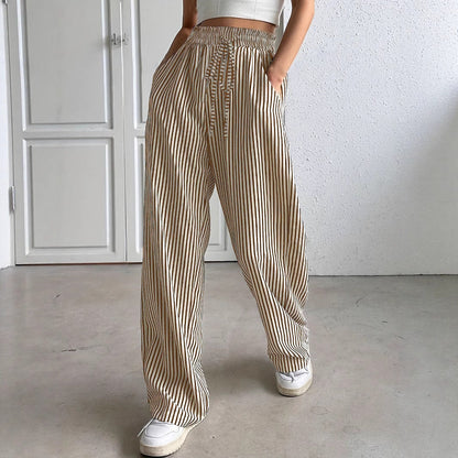 Women's wide-legged striped trousers with elasticated waistband and practical pockets NOVAE
