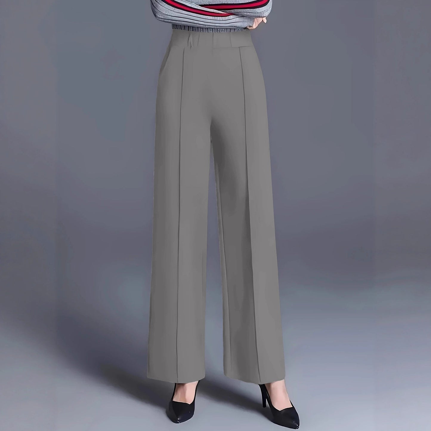 Women's elegant high-waisted trousers with pleats and elasticated waistband NOVAE