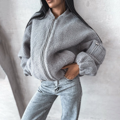 Women's cozy fleece jacket with innovative cut NOVAE