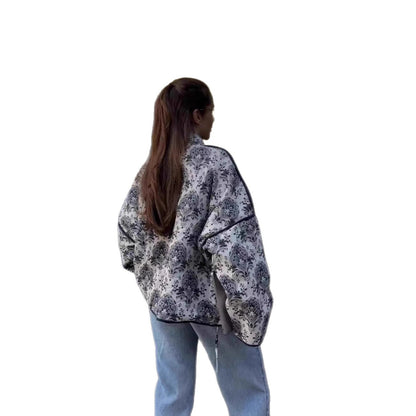 Women's elegant jacquard jacket with tie belt and luxurious pattern NOVAE