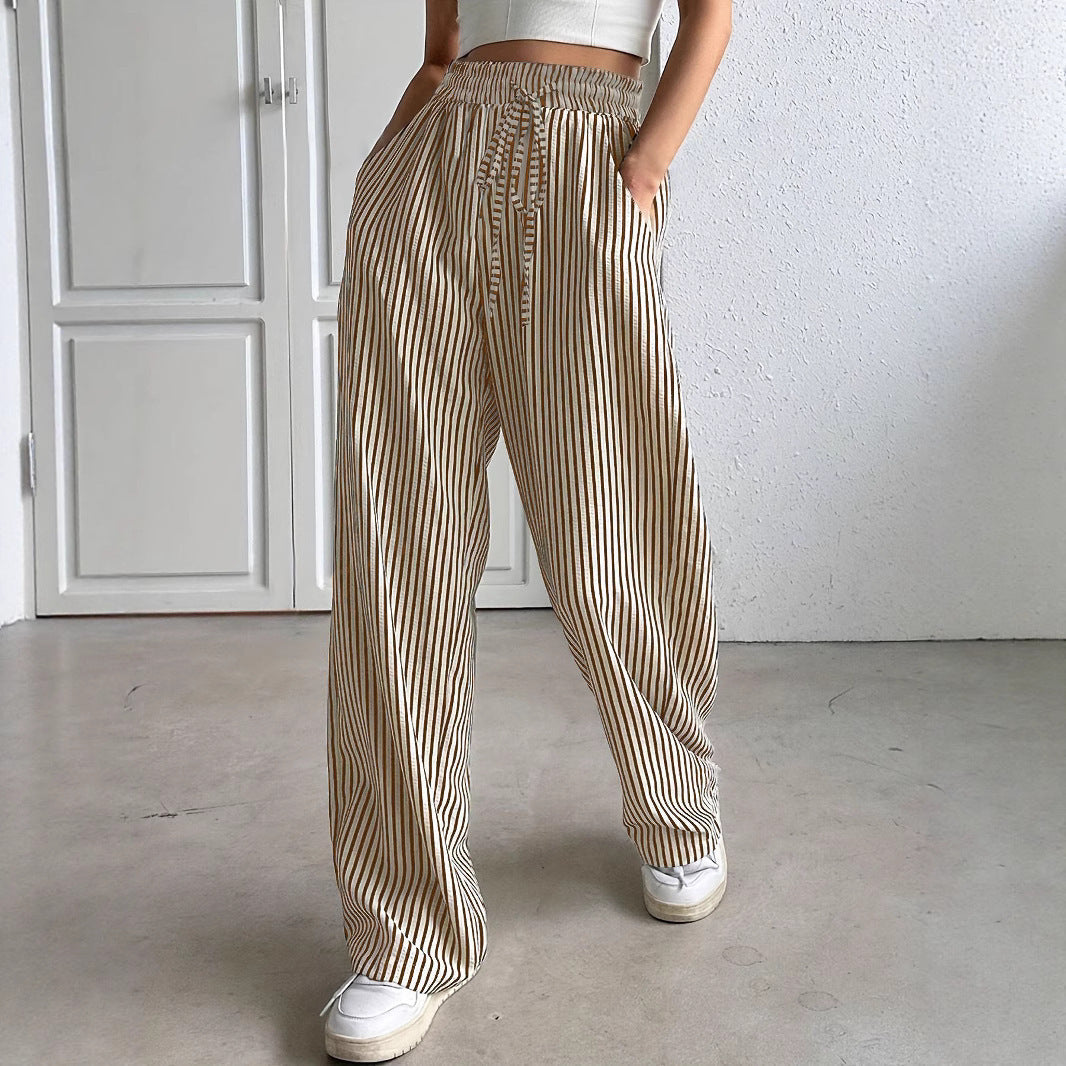Women's wide-leg striped trousers with elasticated waistband and practical pockets NOVAE