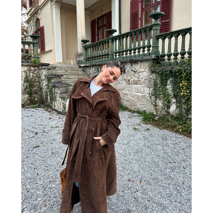 Women's elegant long trench coat made of high-quality suede NOVAE