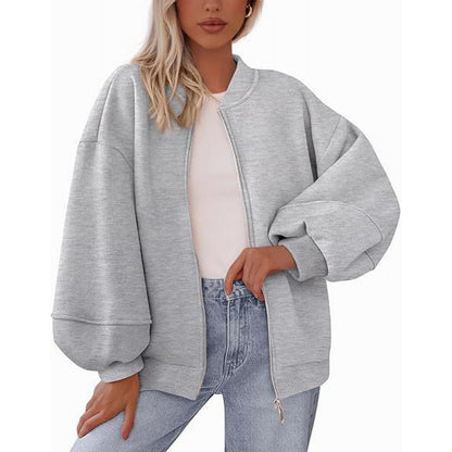 Women's casual oversized jacket with zipper and balloon sleeves NOVAE