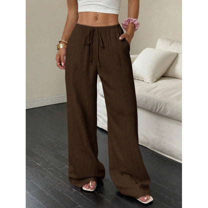 Women's casual and wide-legged leisure trousers with elasticated waistband and tie belt NOVAE
