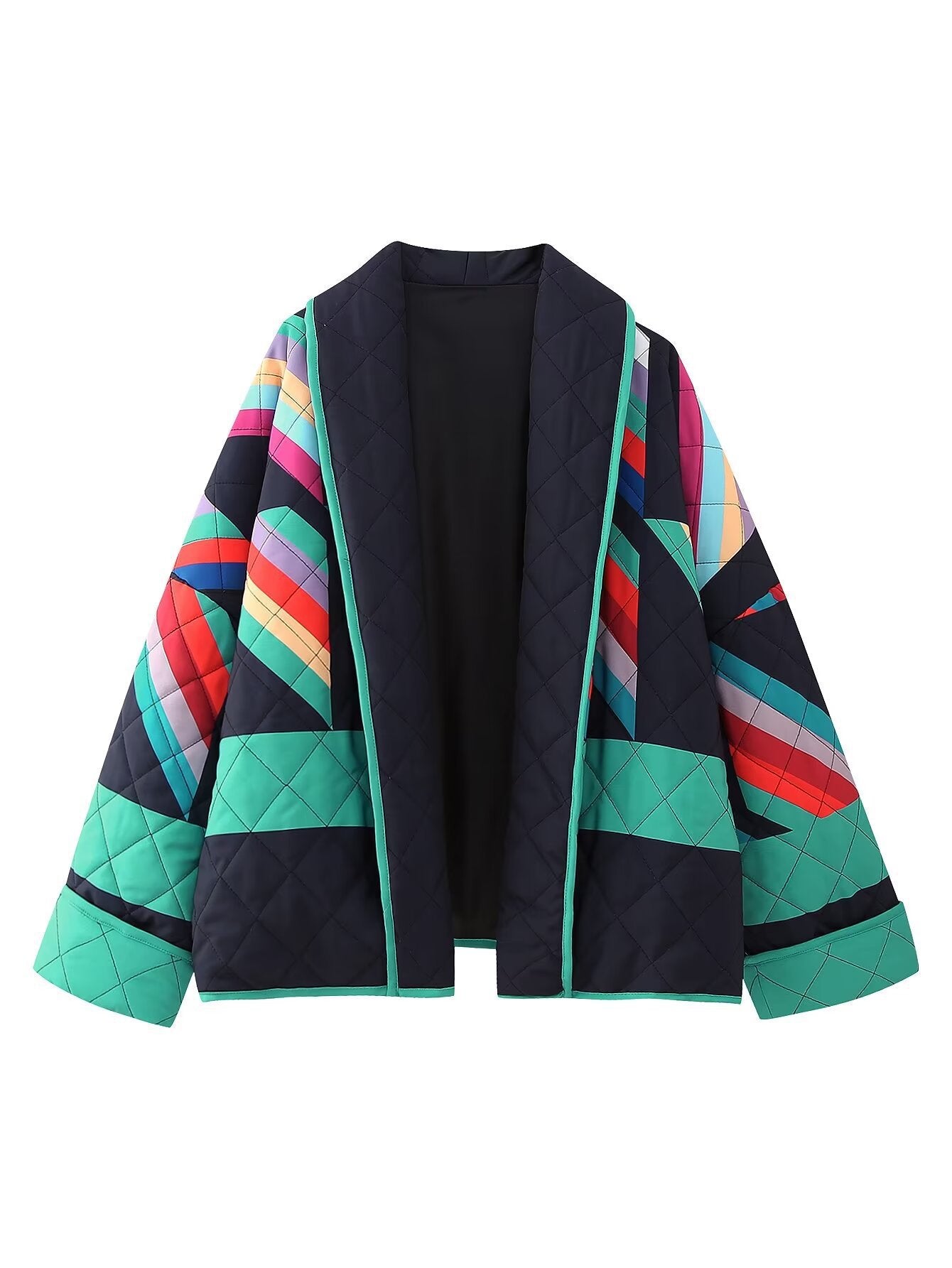 Women's striped quilted jacket with a wide cut and stylish color scheme NOVAE