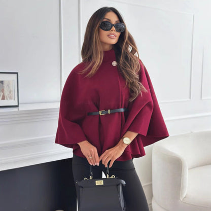 Women's elegant and fashionable cape jacket with belt made of textured fabric NOVAE