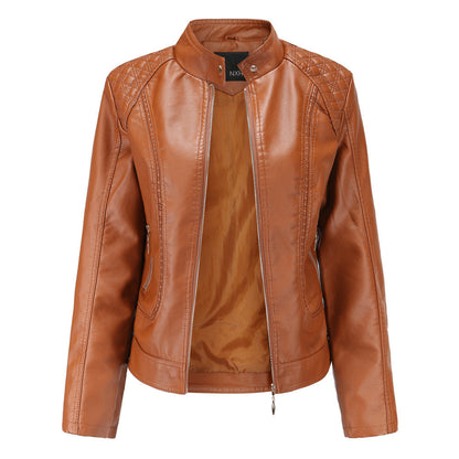 Women's faux leather jacket with fashionable quilted details NOVAE