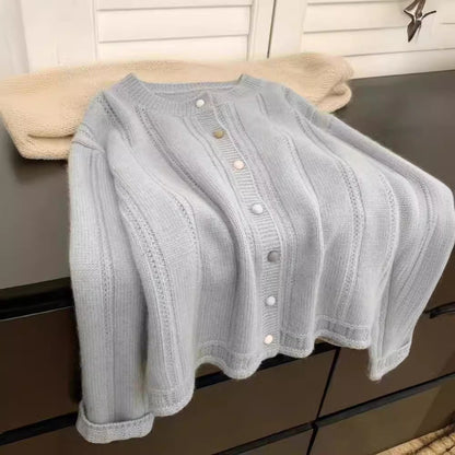 Women's cardigan with decorative rib design and button closure NOVAE