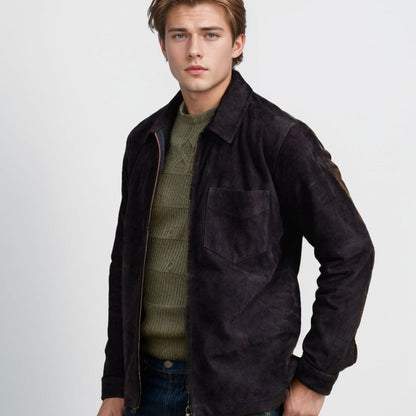 Men's stylish and casual suede jacket with stand-up collar NOVAE