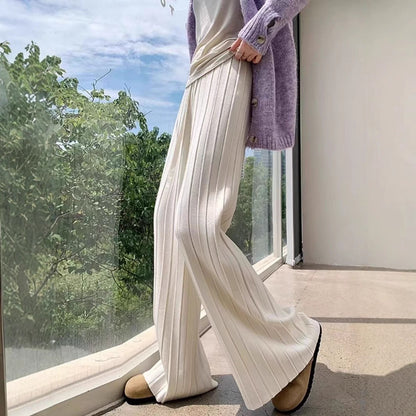 Women's wide-leg trousers with vertical stripe design and elastic waistband NOVAE