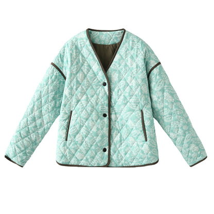 Women's quilted autumn jacket with a unique floral pattern and practical pockets NOVAE