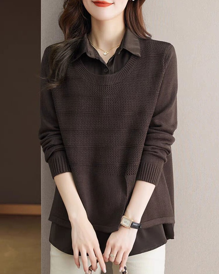 Women's Fashionable Layered Sweater with Texture NOVAE