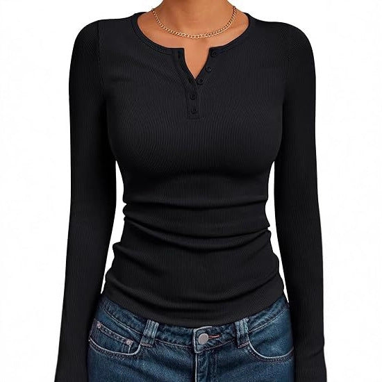 Women's fitted long-sleeved shirt with button placket and ribbed texture NOVAE