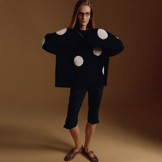 Women's knitted oversized sweater with striking polka dot pattern NOVAE