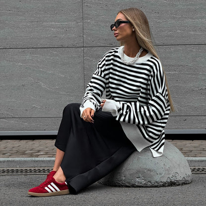 Women's striped sweater in a casual oversized style with wide sleeves NOVAE