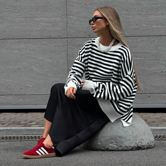 Women's striped sweater in a casual oversized style with wide sleeves NOVAE